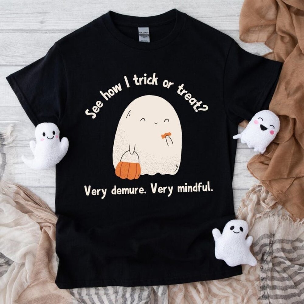 Demure Mindful Funny Halloween Shirt Cute Ghost Shirt Funny Ghost Shirt TikTok